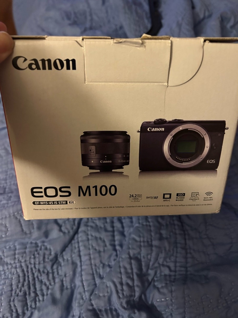 Canon EOS M100 Mirrorless Camera Kit - Black and White Box Artwork